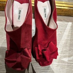 Miu Miu red suede peep toe heel with bow